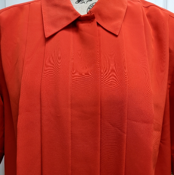 Jones New York vintage red pleated short sleeves blouse - Picture 6 of 9